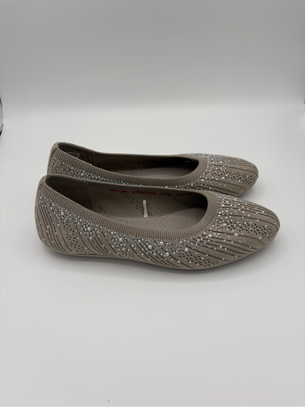 SKECHERS CLEO 2.0 GLITZY DAZE FLAT SHOE Women's Sz 6.5 Taupe